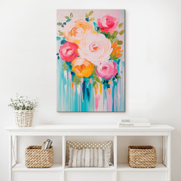Painting of flowers on a white surface Painting of flowers on a white surface