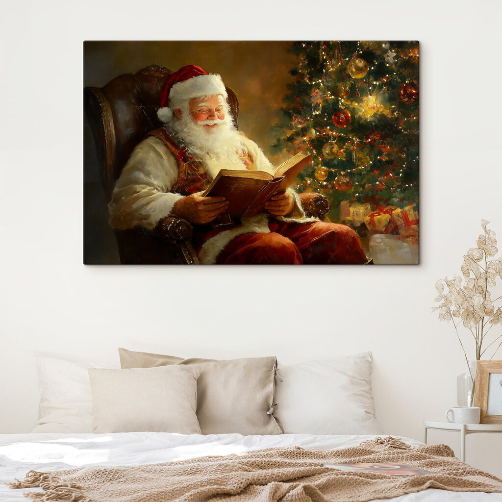 Painting of a santa reading a book Painting of a santa reading a book