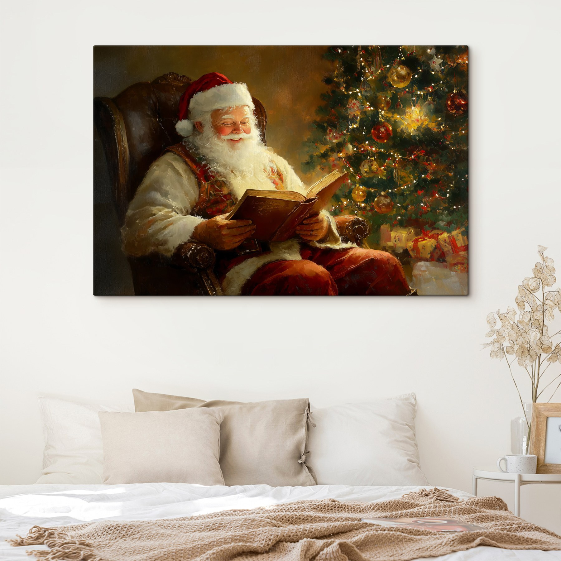 Painting of a santa reading a book Painting of a santa reading a book