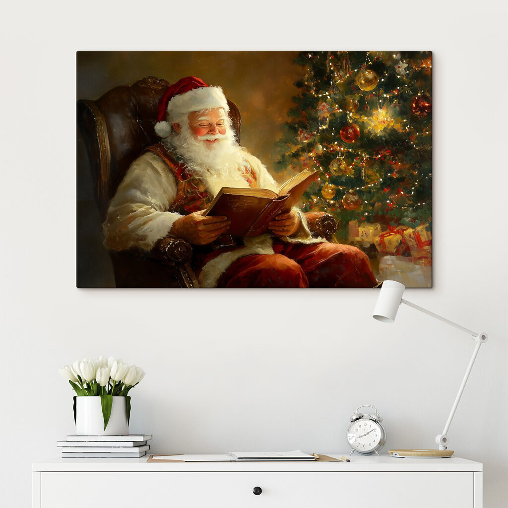 Painting of a santa reading a book Painting of a santa reading a book