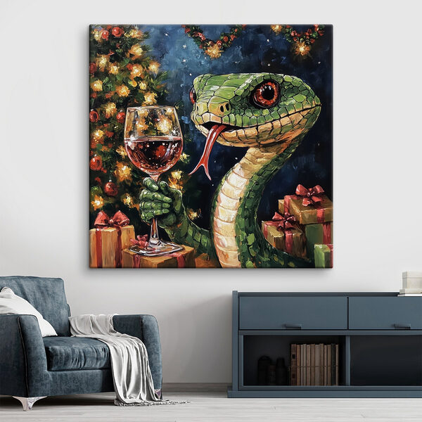 Cuadros Cuadros Cuadro de una serpiente sosteniendo una copa de vino (SKU: s42106)