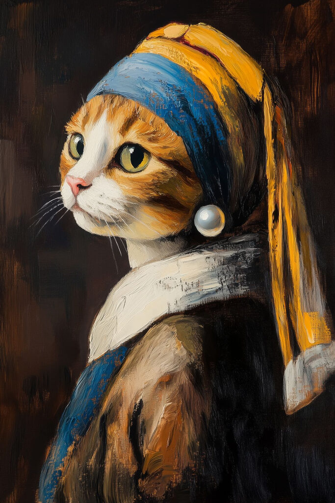Painting of a cat wearing a pearl earring Painting of a cat wearing a pearl earring