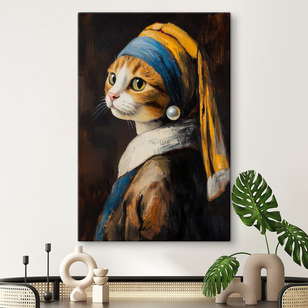 Painting of a cat wearing a pearl earring Painting of a cat wearing a pearl earring