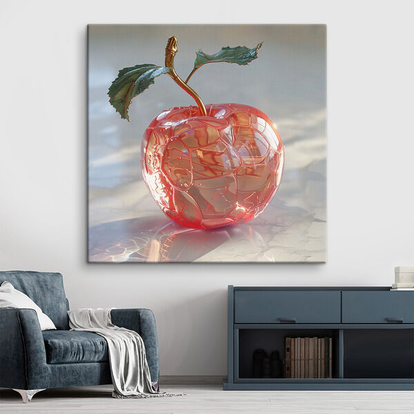 Manzana de cristal con tallo y hojas Cuadros Manzana de cristal con tallo y hojas