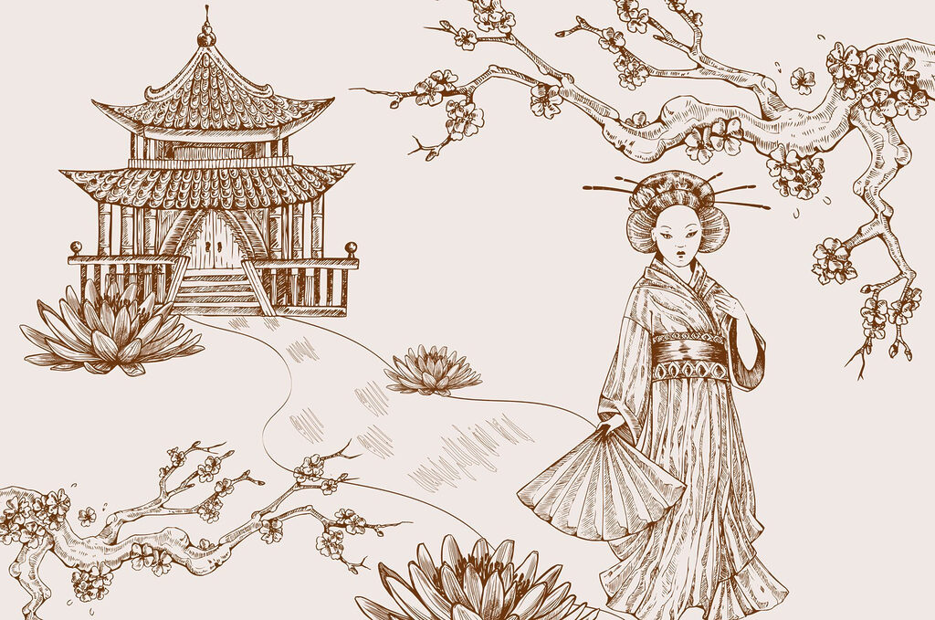 Dibujo de una mujer con kimono Dibujo de una mujer con kimono