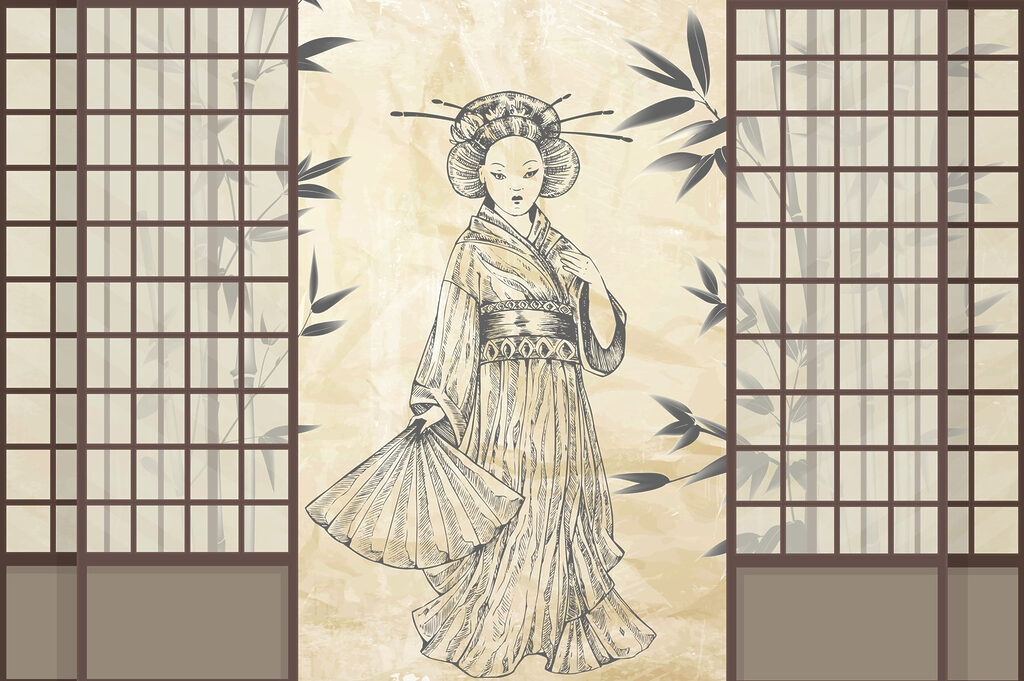Drawing of a woman in a kimono