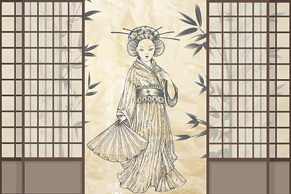 Drawing of a woman in a kimono