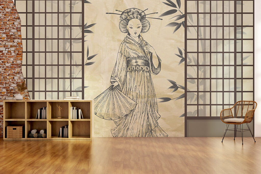 Drawing of a woman in a kimono