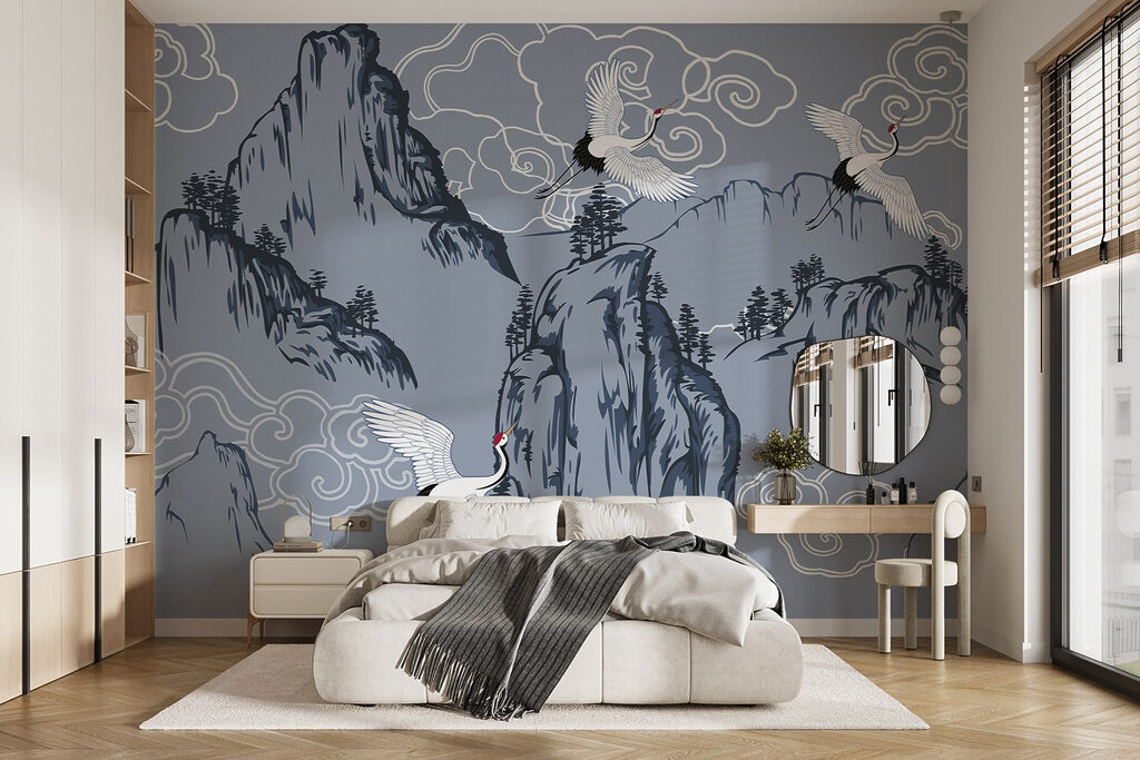 Wallpaper with birds flying over mountains Wallpaper with birds flying over mountains