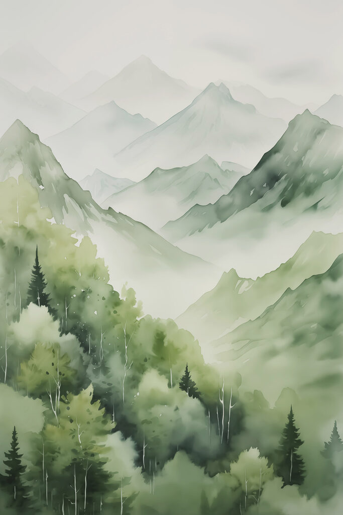 Painting of a mountain range