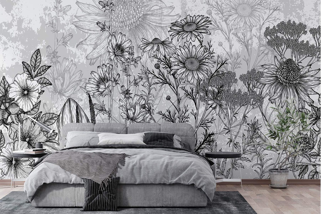 Black and white image of flowers