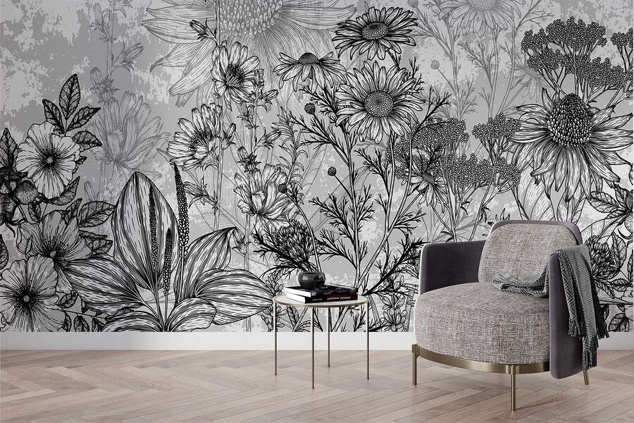 Imagen de flores en blanco y negro