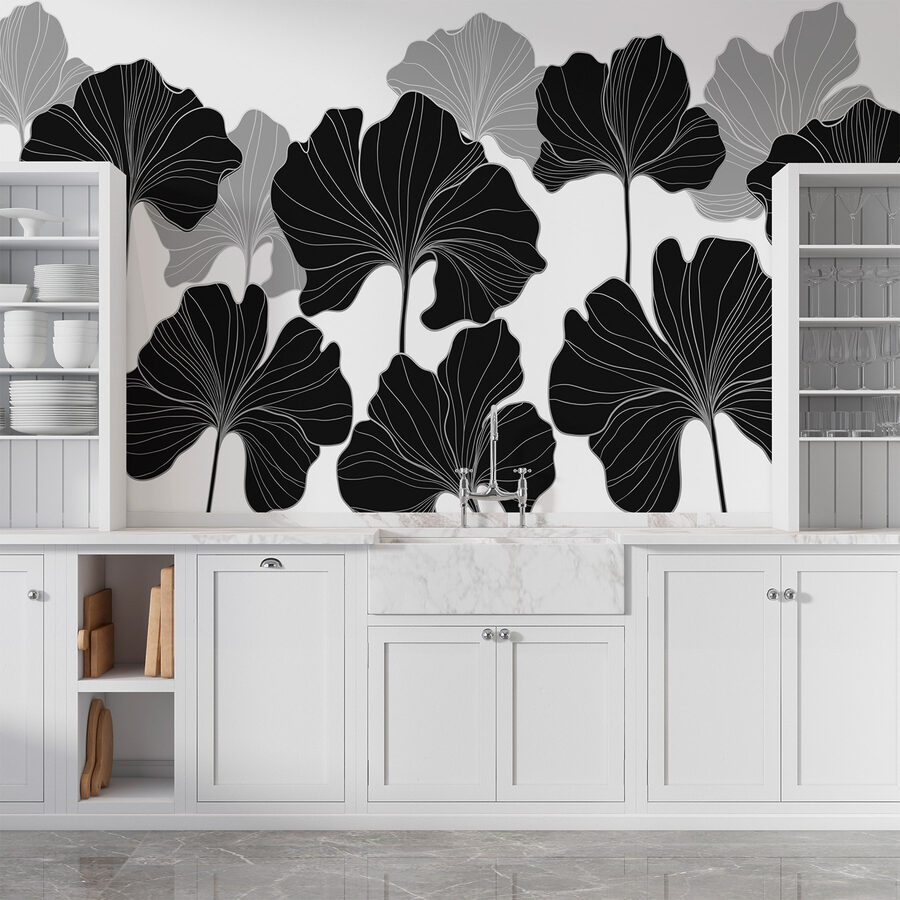 Diseño floral en blanco y negro
