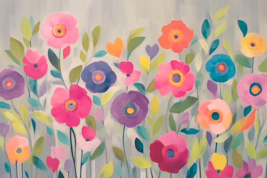 Pintura de flores y hojas