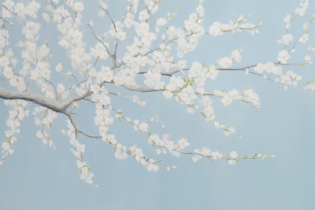 Pintura de un árbol con flores blancas Pintura de un árbol con flores blancas