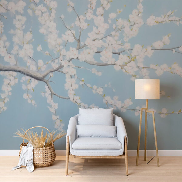 Pintura de un árbol con flores blancas Pintura de un árbol con flores blancas