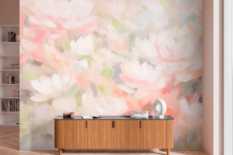 Pintura de flores sobre una superficie blanca