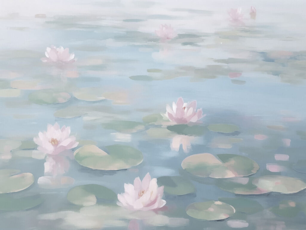 Agua con nenúfares y flores rosas Agua con nenúfares y flores rosas