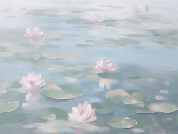 Agua con nenúfares y flores rosas Agua con nenúfares y flores rosas
