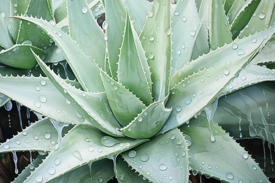 Vibrante aloe con refrescantes gotas de lluvia