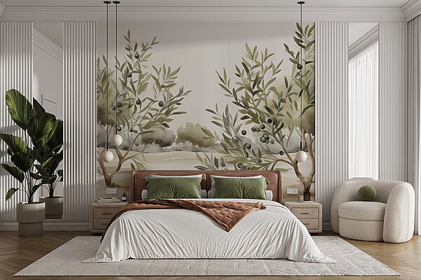 Fotomurales Fotomurales Pintura de árboles con bayas negras (SKU: w02583)