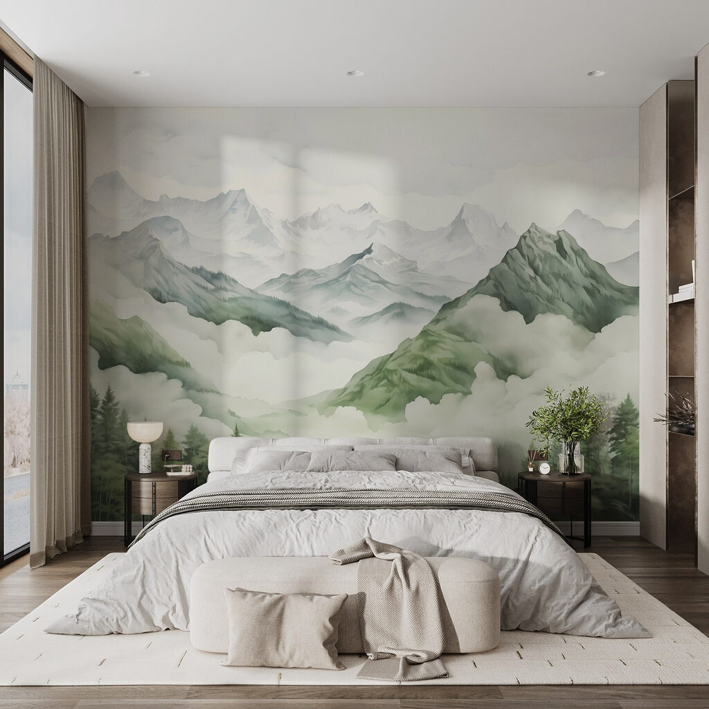 Painting of mountains and trees