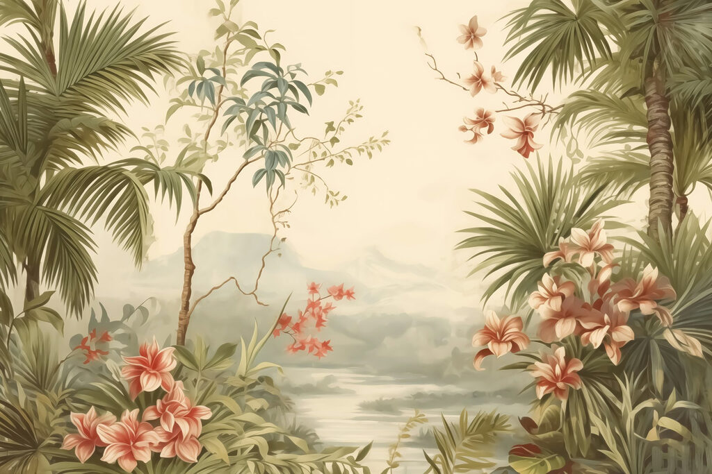 Papel pintado con flores y árboles Papel pintado con flores y árboles