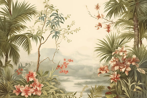 Papel pintado con flores y árboles Papel pintado con flores y árboles