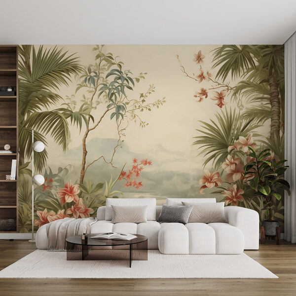 Papel pintado con flores y árboles Papel pintado con flores y árboles