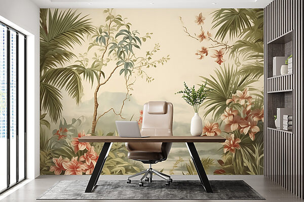Papel pintado con flores y árboles Papel pintado con flores y árboles