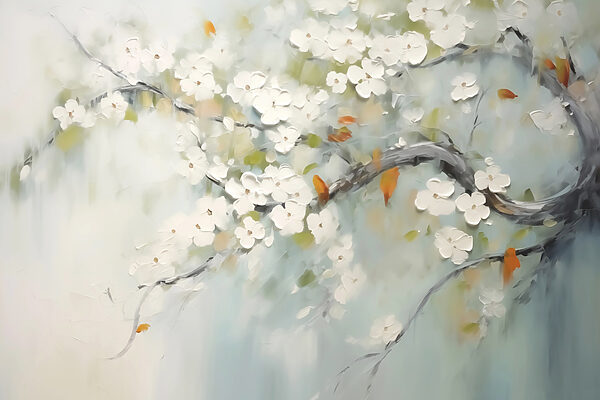 Pintura de una rama de árbol con flores blancas Pintura de una rama de árbol con flores blancas