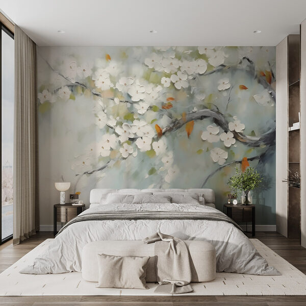 Pintura de una rama de árbol con flores blancas Pintura de una rama de árbol con flores blancas
