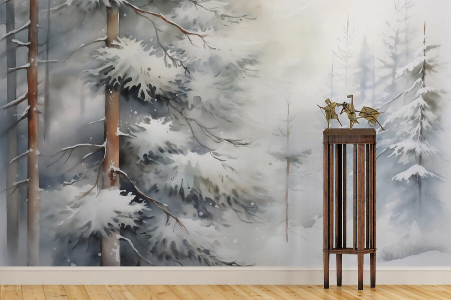 Fotomurales Árboles cubiertos de nieve en un bosque - Imagen 2