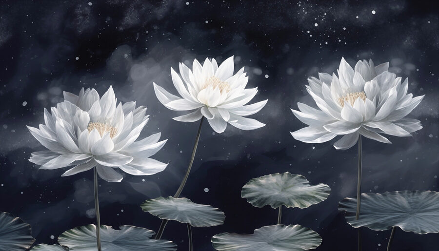 Grupo de flores blancas con hojas verdes