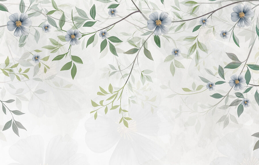 Pintura de flores y hojas