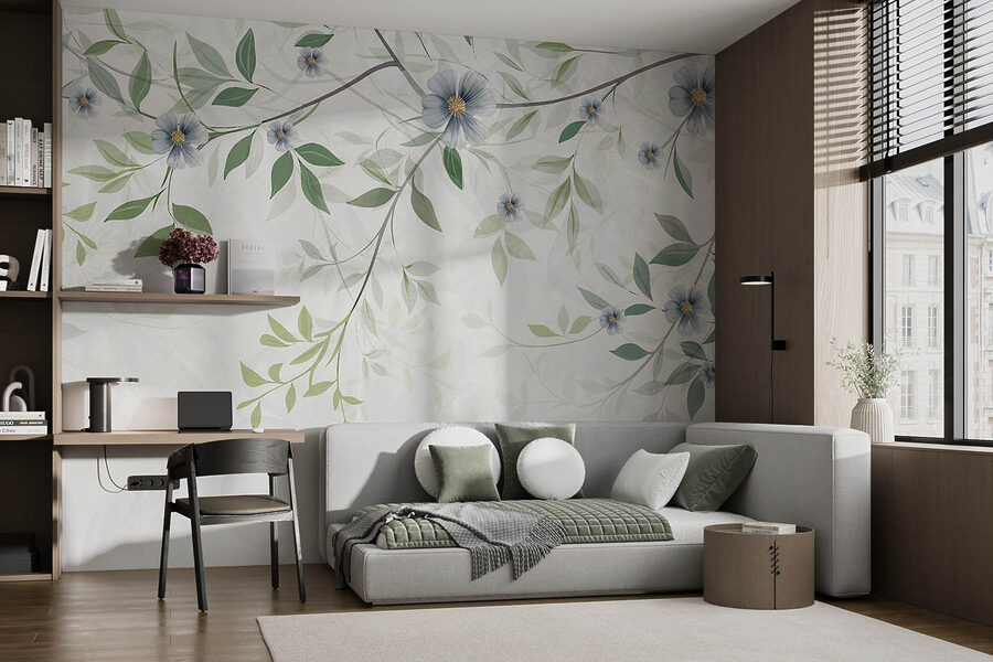 Pintura de flores y hojas