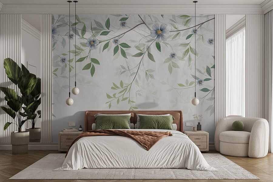 Pintura de flores y hojas