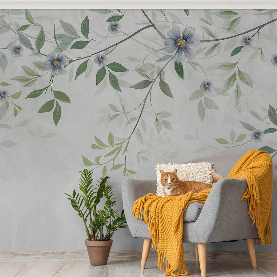 Pintura de flores y hojas