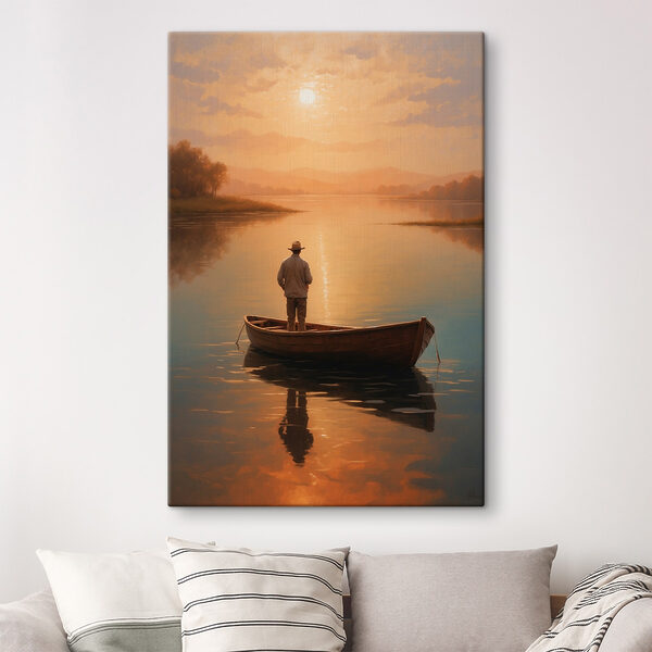 Cuadros Un hombre de pie en una barca en un lago (SKU: s41770) Cuadros Cuadros Un hombre de pie en una barca en un lago (SKU: s41770)
