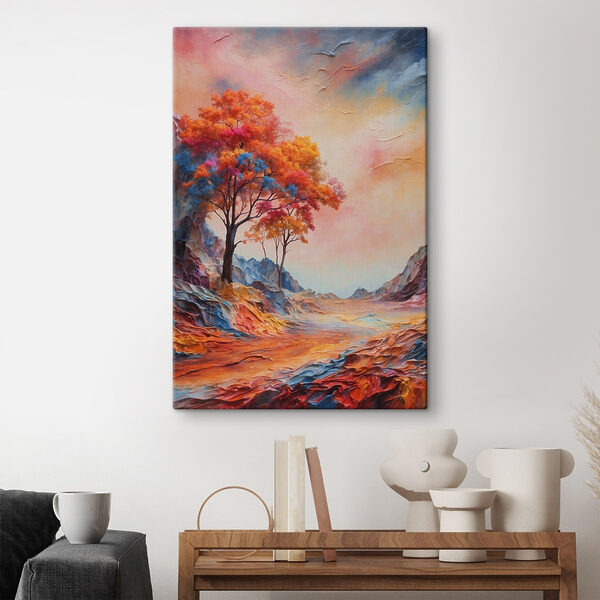 Painting of a tree with colorful leaves Painting of a tree with colorful leaves