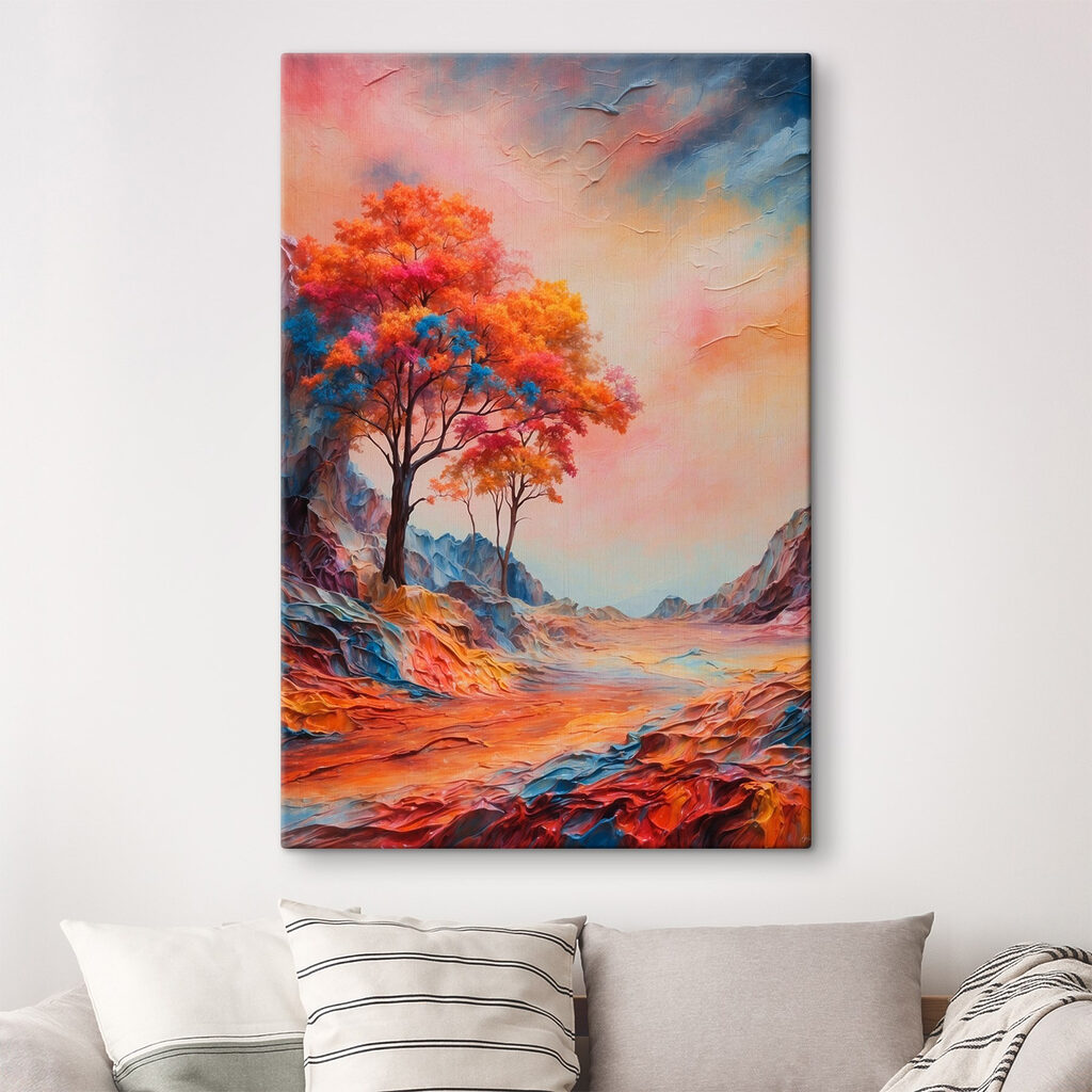 Painting of a tree with colorful leaves Painting of a tree with colorful leaves