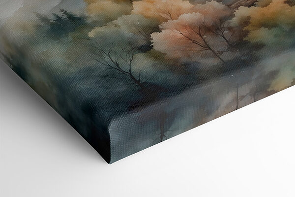 Watercolor painting of trees and mountains