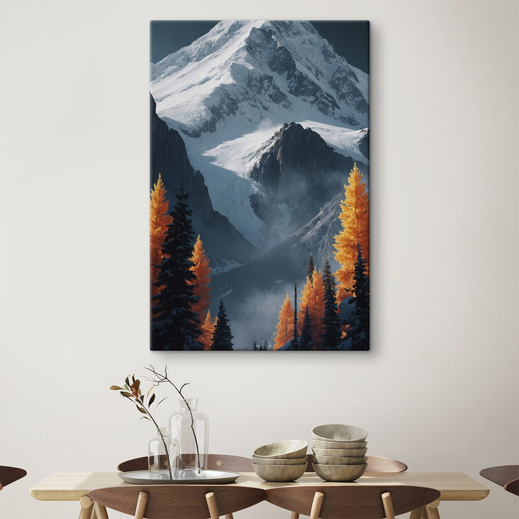 Snowy mountain with trees and snow Snowy mountain with trees and snow