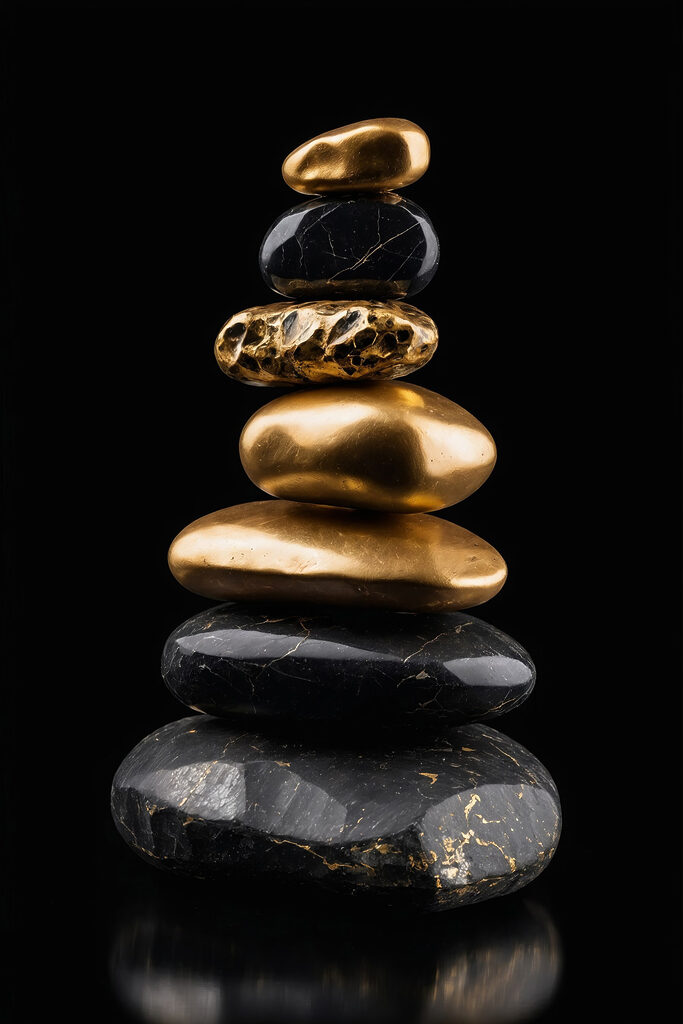 Balanced stones on a dark background