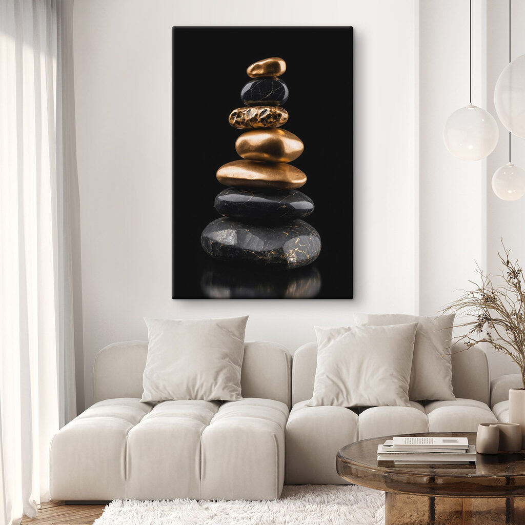 Balanced stones on a dark background