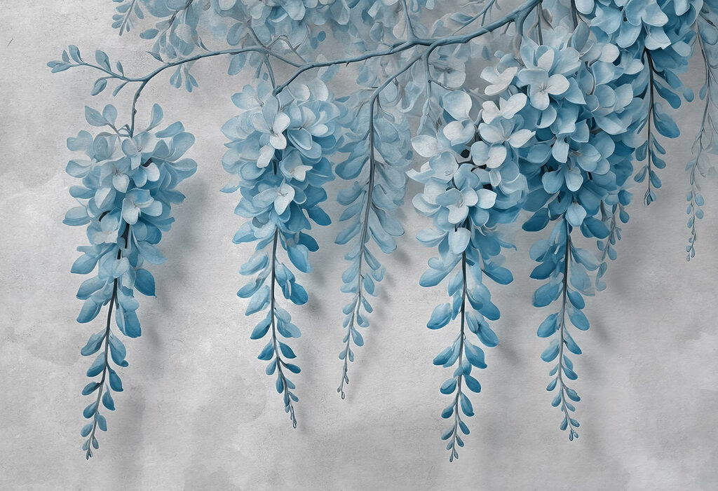 Branch with blue flowers