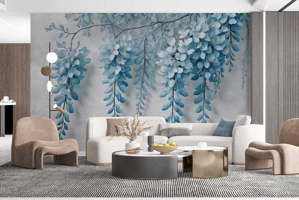 Branch with blue flowers