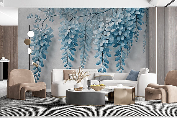 Branch with blue flowers