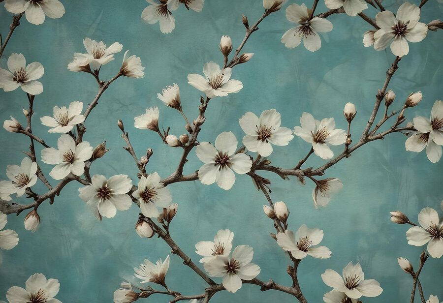 Flores bailando sobre fondo azul