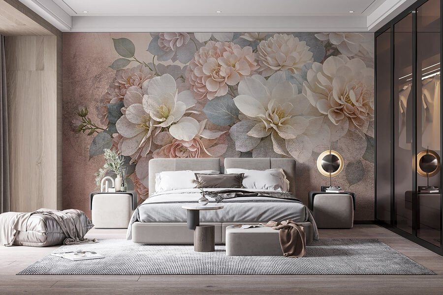 Grupo de flores blancas y rosas